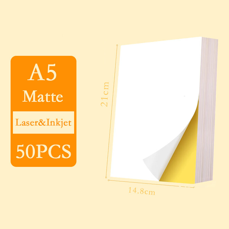 A4/A5 20/50pcs White Self-Adhesive Paper Sticker Matte Glossy Surface Paper Sheet for Laser Inkjet Printer Label Copier Writable