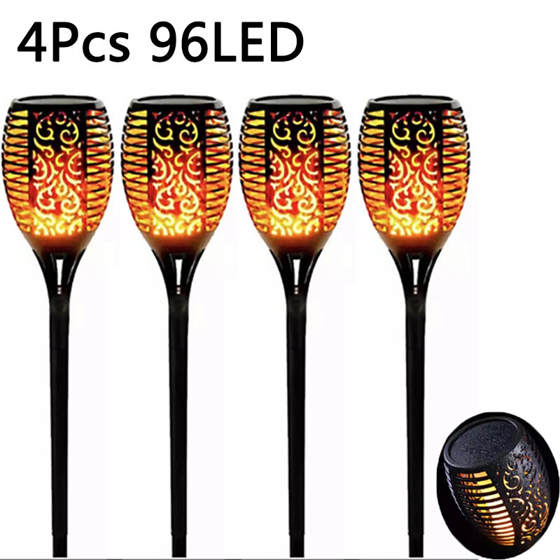1/2/4Pack 96LED Solar Lights Flame Flickering Torch Outdoor Waterproof Garden Decoration Lawn Path Yard Patio Floor Night Lamp