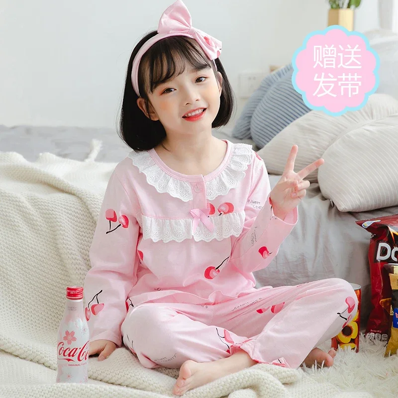 Girls' Pajamas Summer Long-Sleeve Pure Cotton Baby Medium and Large Children Girls' Princess Spring and Autumn Thin Homewear Suit