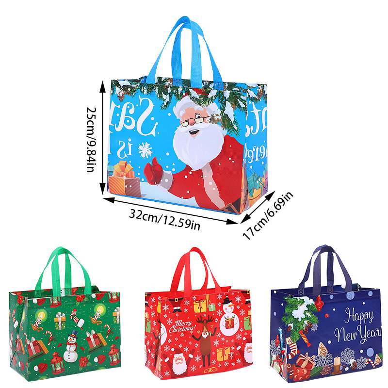 4/8/12pcs Christmas Gift Bags Santa Snowman Pattern Xmas Tote Bags with Handles Shopping Bag Non-Woven Gift Bags Christmas Party