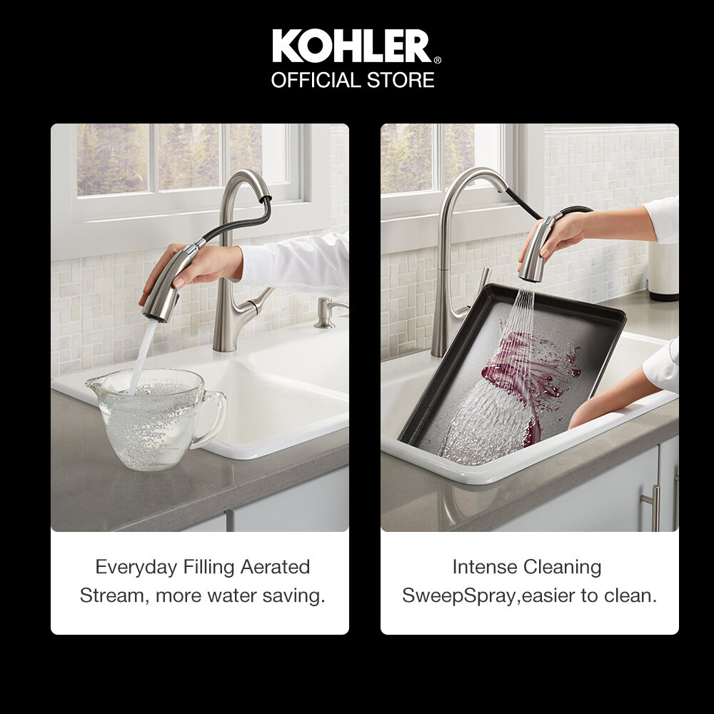[Touchless Faucet] KOHLER Malleco Touchless Kitchen Faucet with Pull-down Spout, Hand-free Operation, Polished Chrome K-77748T-4-CP / Vibrant Steel K-77748T-4-VS. 