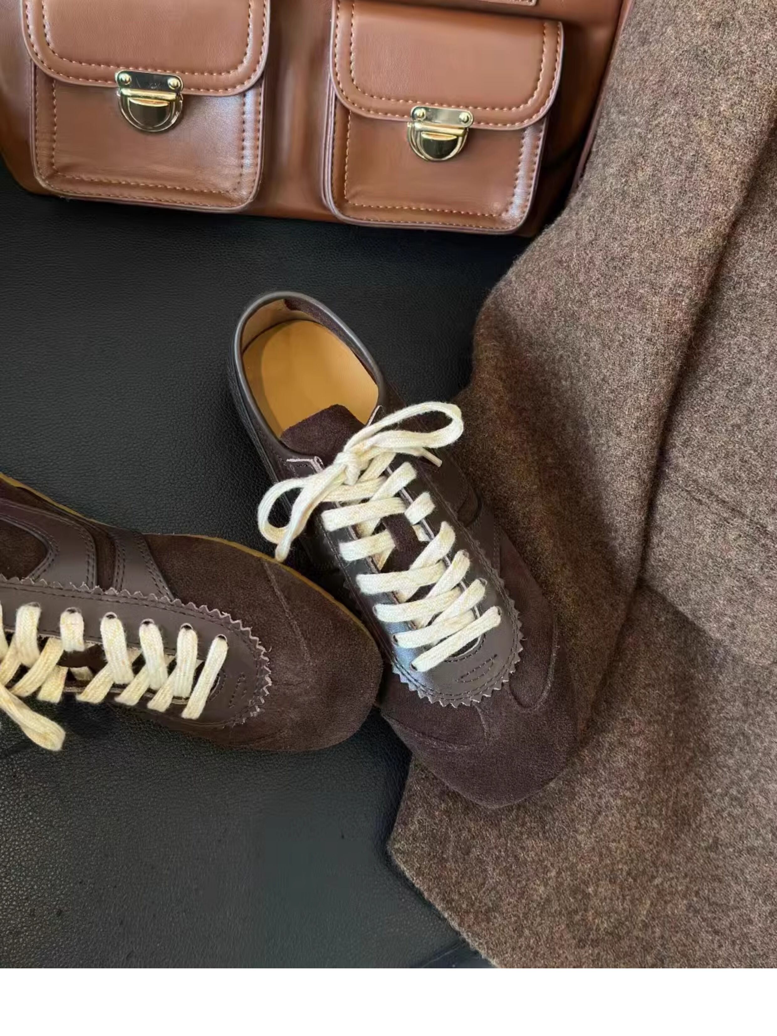Olive Green Agam Shoes Deqin Casual Sneakers Women's Flat Bottom Sports Shoes Easy to Wear Comfortable Leather Interior · v12