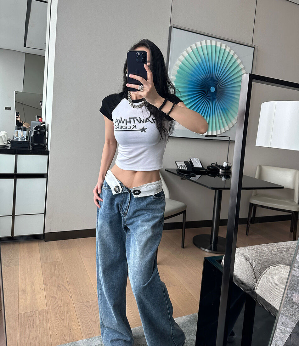 DQSTORE Jeanshose für Damen mit hoher Taille und weitem Bein, hellfarbiges Baumwollmaterial, Frühlings- und Sommersaison, ideal für Geburtstagsfeiern von 18-24