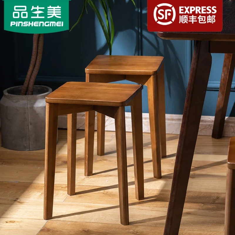 Solid Wood Stool Household Stool Low Stool Adult Bench Square Stool a Wooden Bench Bamboo Simple High Stool Living Room Dining Stool