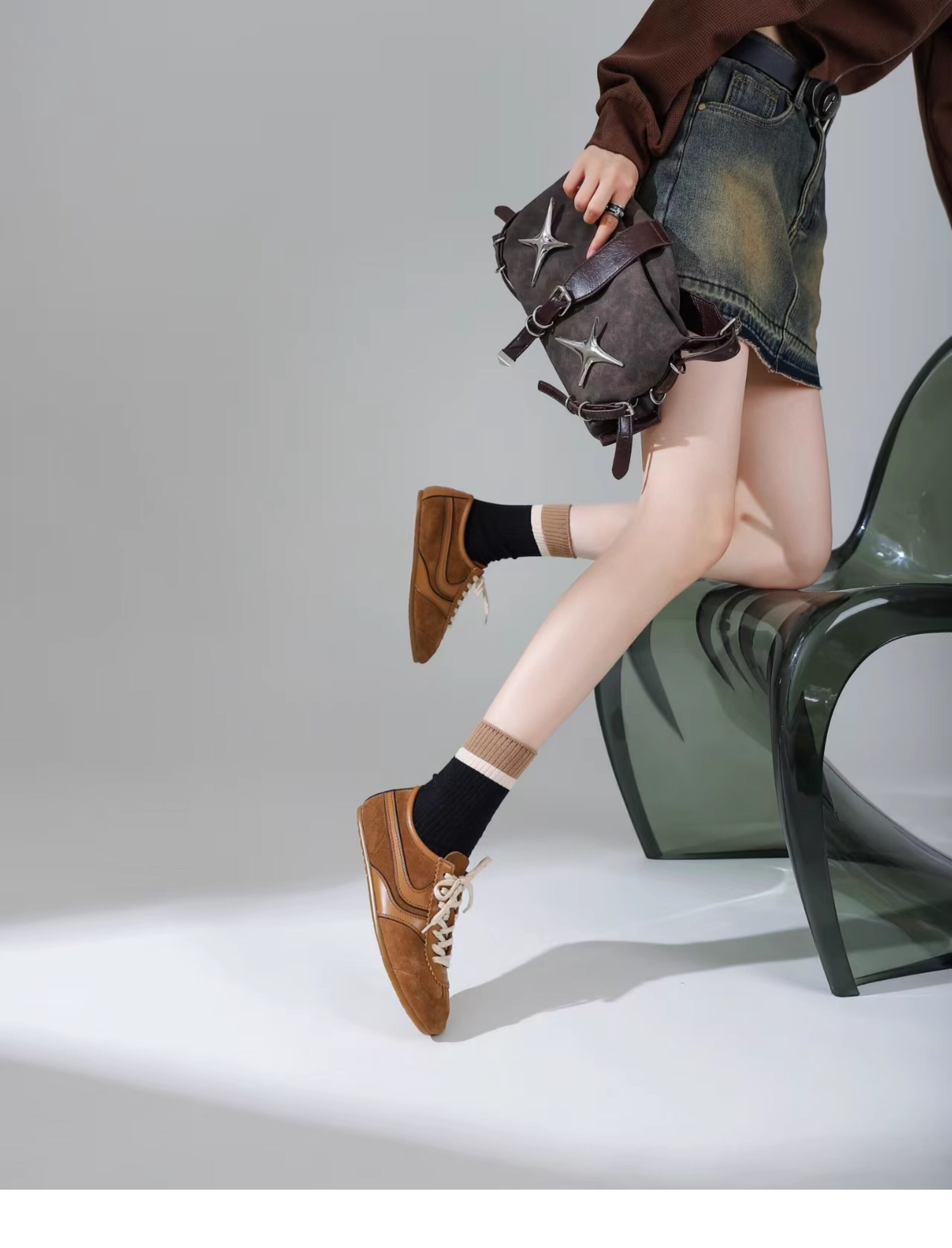 Olive Green Agam Shoes Deqin Casual Sneakers Women's Flat Bottom Sports Shoes Easy to Wear Comfortable Leather Interior · v12