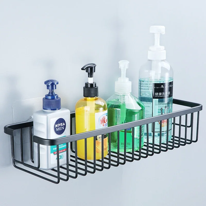 Bathroom Alumimum Mesh Basket Storage Rack Bathroom Punch-Free Wash Supplies Storage Shelf Shower Gel Wall-Mounted
