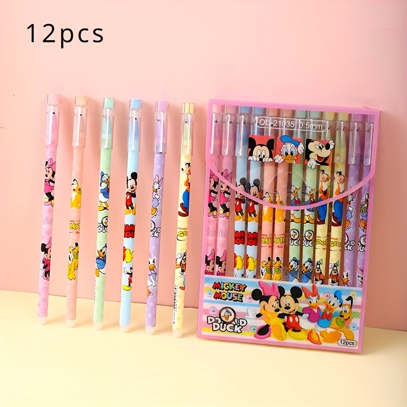 Disney | 12 pieces/set Disney Mickey Mouse gel pen Cartoon style straight erasable pen Mickey Mouse house cute tall erasable pen ﻿
