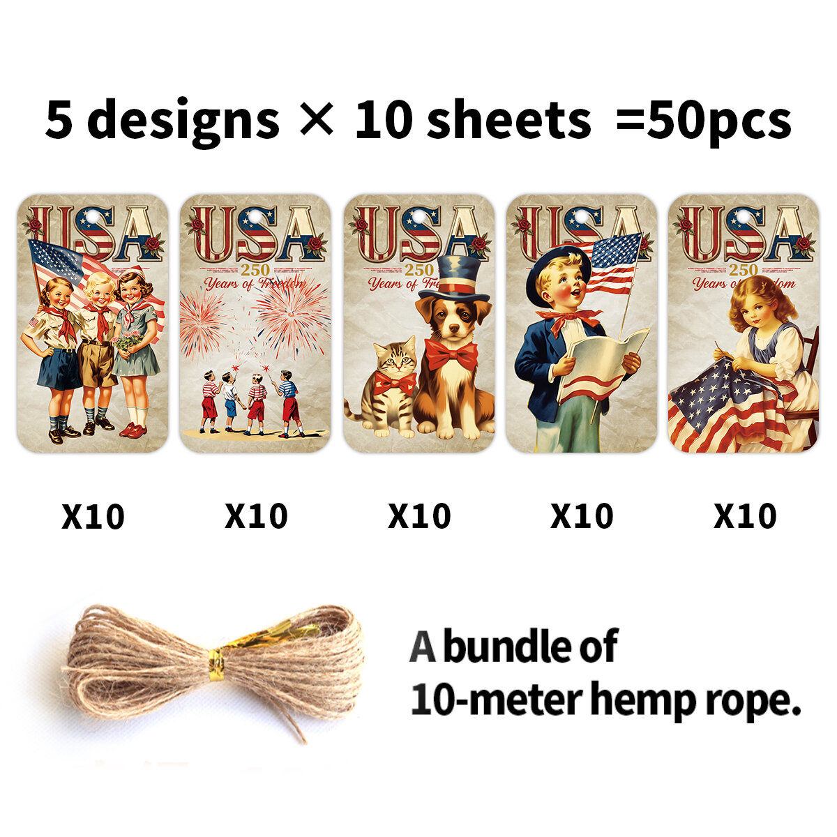 50pcs Patriotic Gift Tags For Usa Independence Day Bicentennial CelebrationFor 4th Of July Wrap DecorHistorical Souvenir Cards