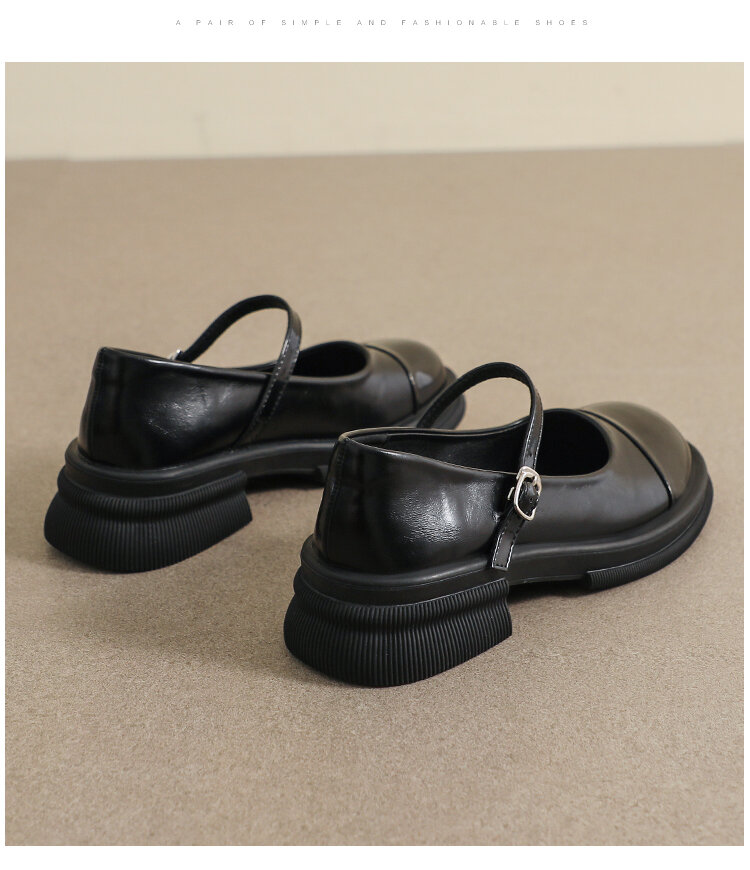 Genuine Leather Mary Janes Women's Shoes Spring Summer British Style Flats Large Size 41 for Skirts Thick Bottom Small Leather Shoes · v9