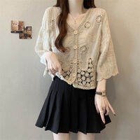 AIYITI | Fashion Lace Crochet Openwork Sweater Summer New Large Size Womens Sun Protection Top