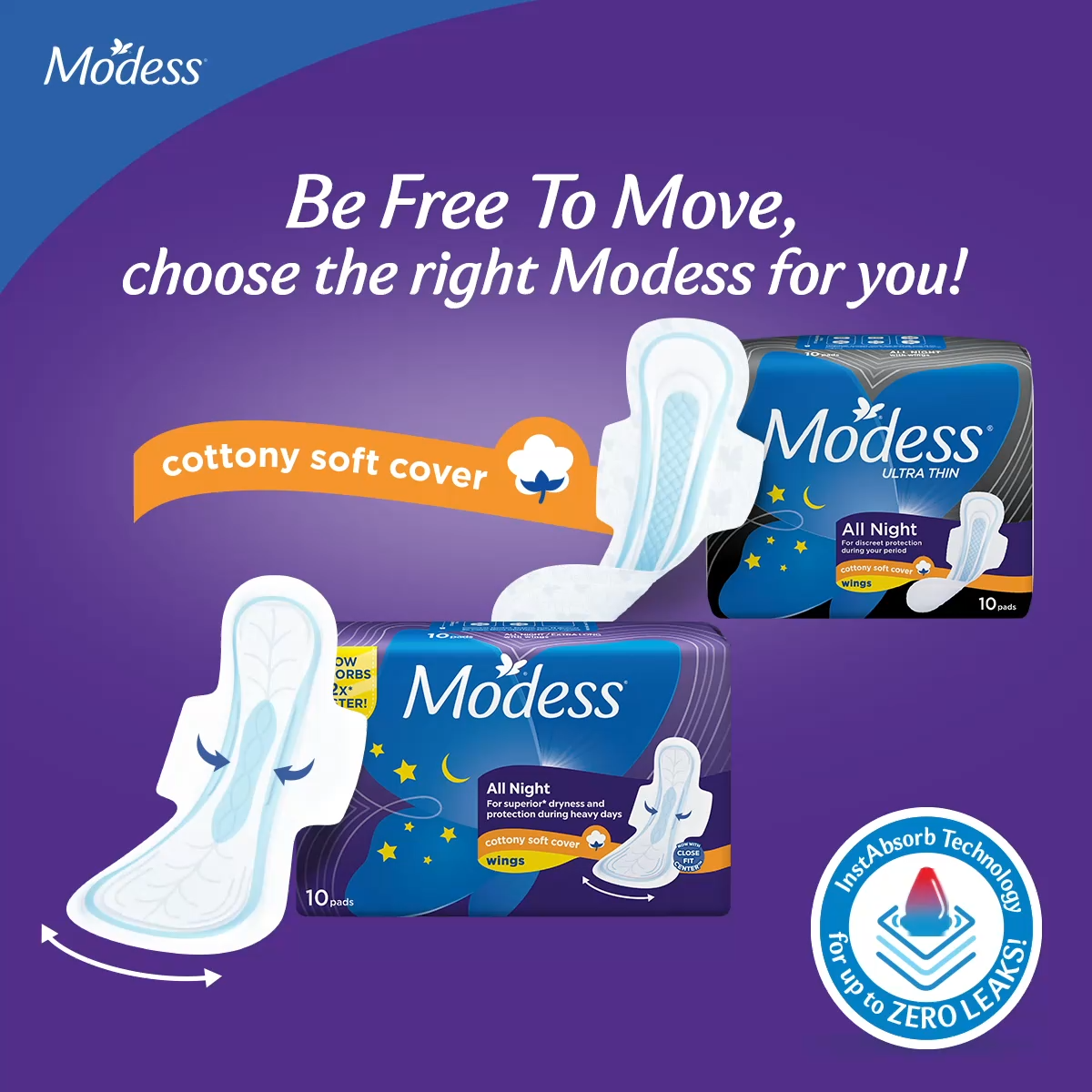 Modess All Night Ultra Thin Extra Long with Wings Sanitary Napkin 10s - Med-Heavy Flow,Thin Pad