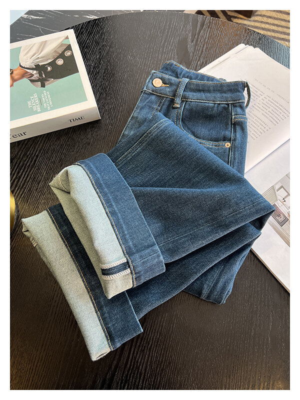 The Style Is Too Good! Retro Blue Straight-leg Denim Female 2024 Autumn New Arrival Ninth Loose Slim Looking Loose Pants · v2