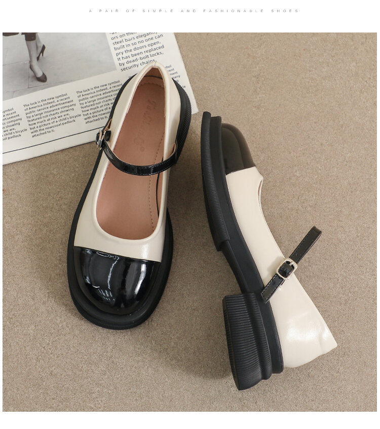 Genuine Leather Mary Janes Women's Shoes Spring Summer British Style Flats Large Size 41 for Skirts Thick Bottom Small Leather Shoes · v9