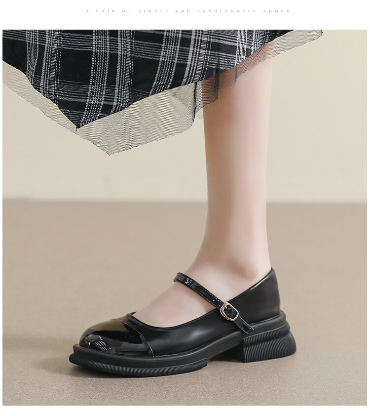 Genuine Leather Mary Janes Women's Shoes Spring Summer British Style Flats Large Size 41 for Skirts Thick Bottom Small Leather Shoes · v9