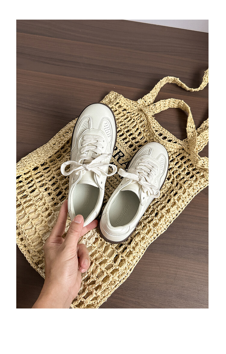 Classic Genuine Leather Flat Bottom Sports Shoes Women's Casual Fashion Sneakers Easy to Wear Cross Buckle round Toe Rubber Sole · v8
