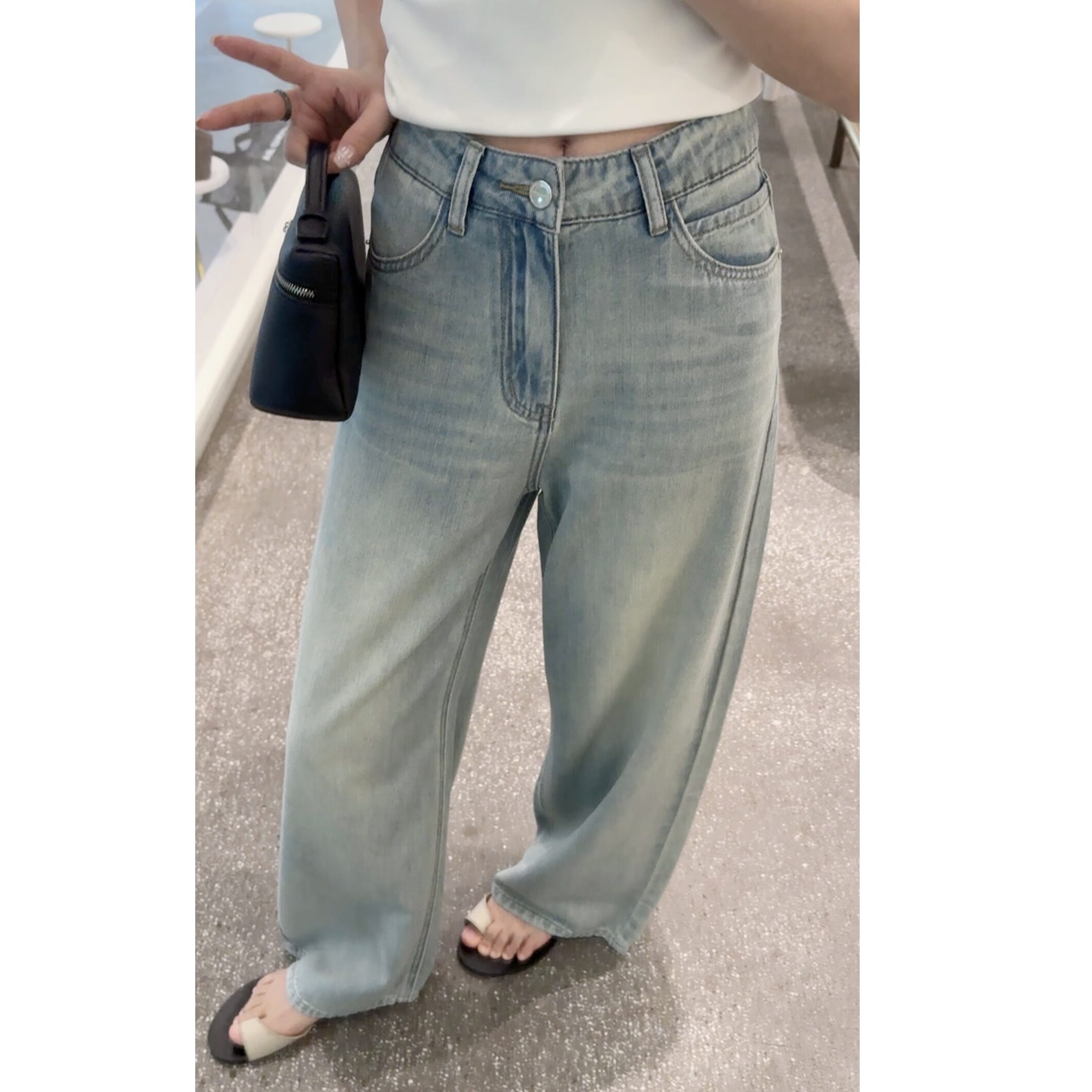 High Waist Cream Blue Jeans Women's Fashionable Versatile Straight Leg Denim Pants Summer Long Trousers Wide Leg Pants · v2
