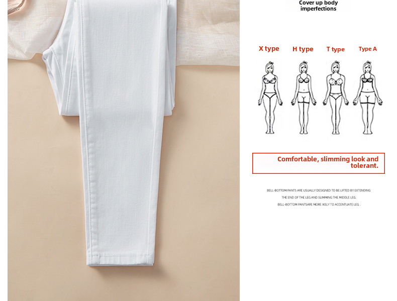 High Waist Slim Fit Women's Jeans White Small Foot Skinny Elastic Long Pants Cotton Polyester Blend Four Seasons Universal · v2