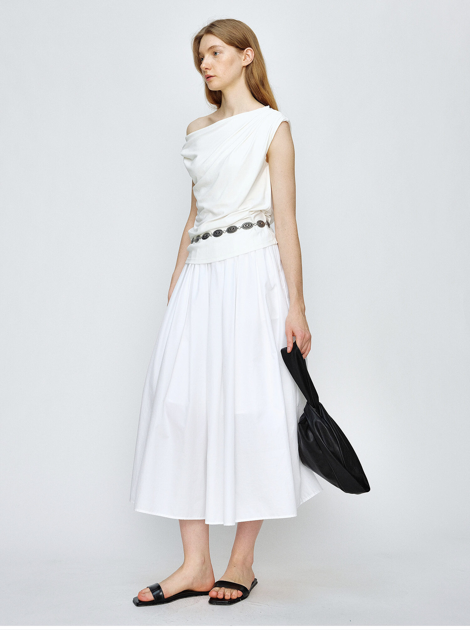 Marllen Yachting Shadow Luxury T-Shirt for Women Summer Wardrobe Essential Ruched Sleeveless Neckline Versatile Viscose Fiber