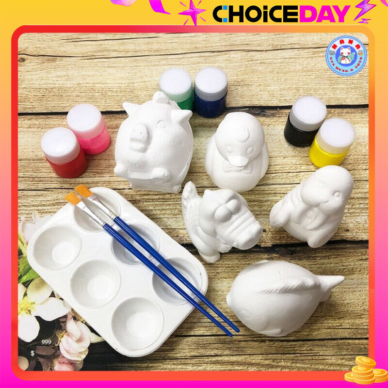 Bộ 6 Con Tô Tượng Thạch Cao Cho Bé Đầy Đủ Màu Cọ Khay Bộ Tượng Tô Màu Đủ Size Đồ Chơi Trẻ Em Giải Trí Xả Stress Trí Tuệ - HANA KIDTOYS