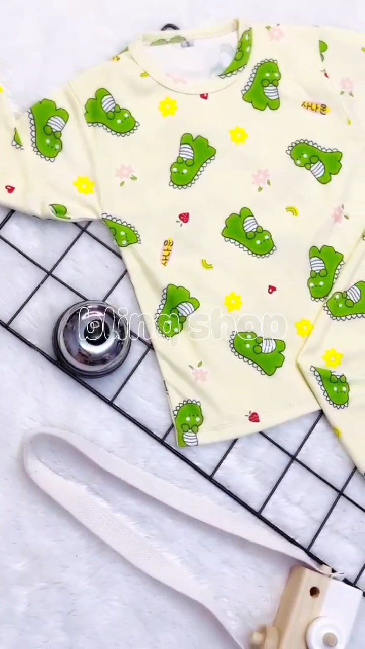 Blinqshop Baju Tidur Anak Untuk 1-10Tahun Bahan Kaos /Piyama Anak Perempuan/Piyama Anak Laki Laki/Set Anak Perempuan/Setelan Anak Laki Laki / Stelan Anak Perempuan/Baju Tidur Anak Perempuan Motif 309 dino cream