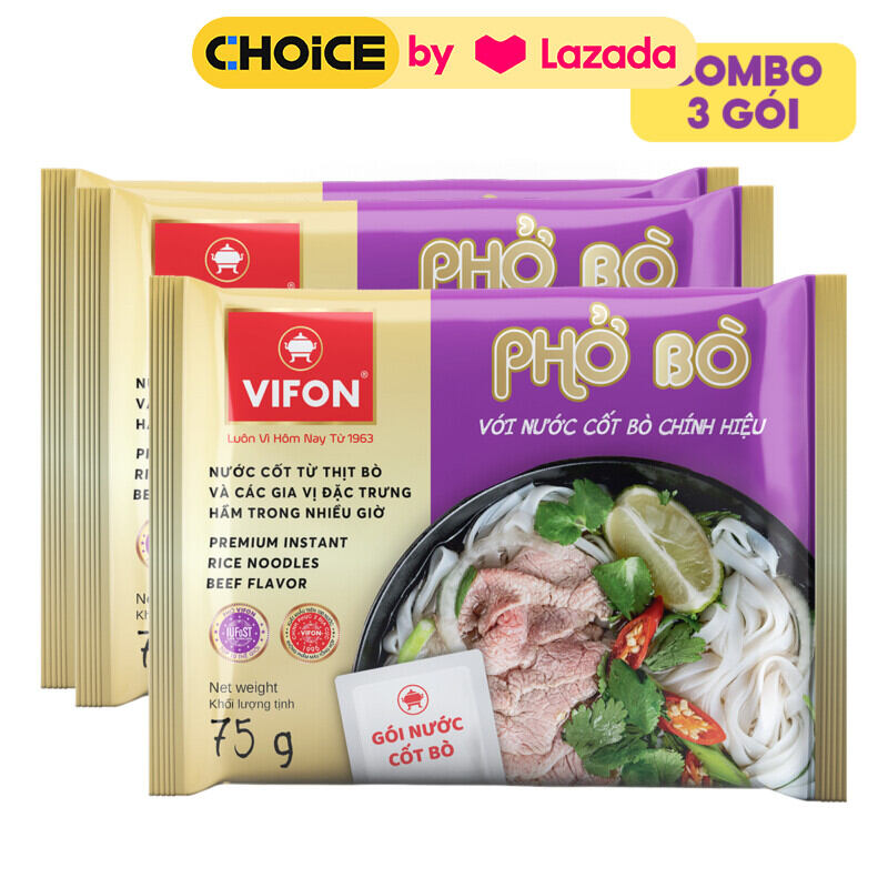 Combo 3 gói Phở Bò/Gà VIFON 75gr/gói - Có Gói Xốt Thịt