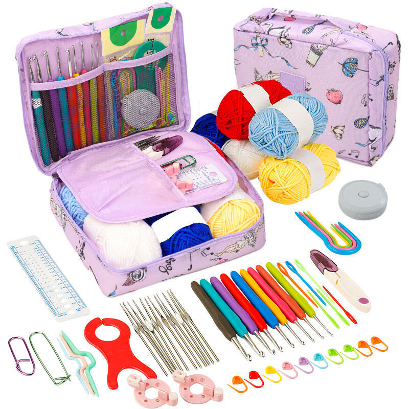 Crochet Kit Beginners Crochet Hook Set with Crochet YarnPortable Crochet Set Crochet Hooks Travel Knitting Crochet Supplies