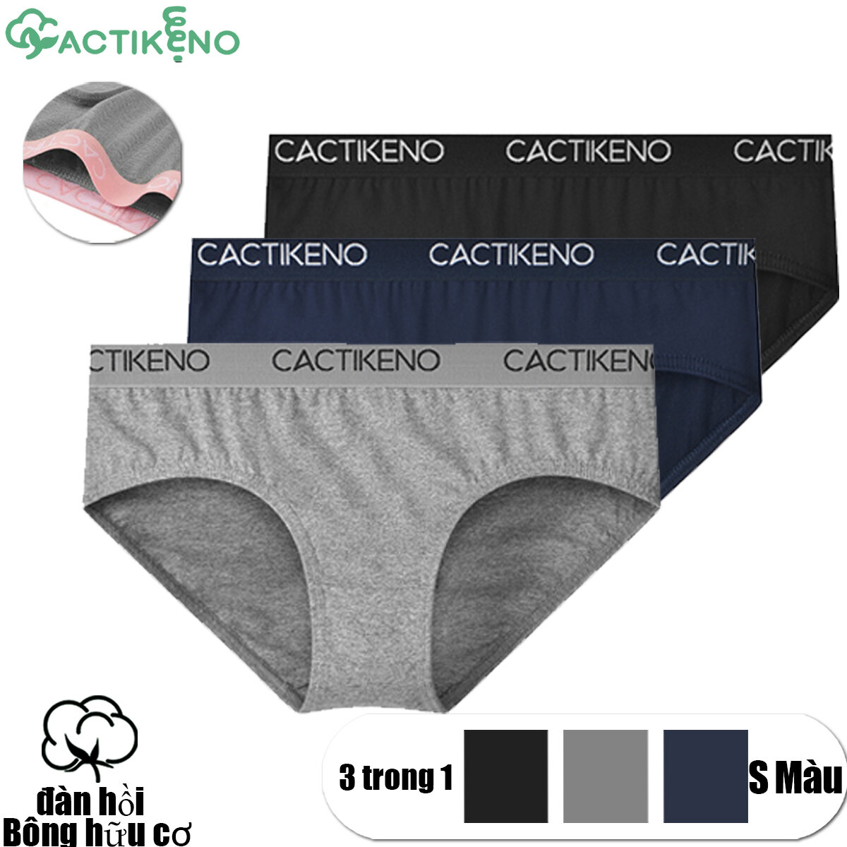 Cacti Keno combo 3 Quần lót cotton nữ Bông hữu cơ kháng khuẩn lành mạnh Quần lót tam giác nữ thoải mái ( ck -3.0)