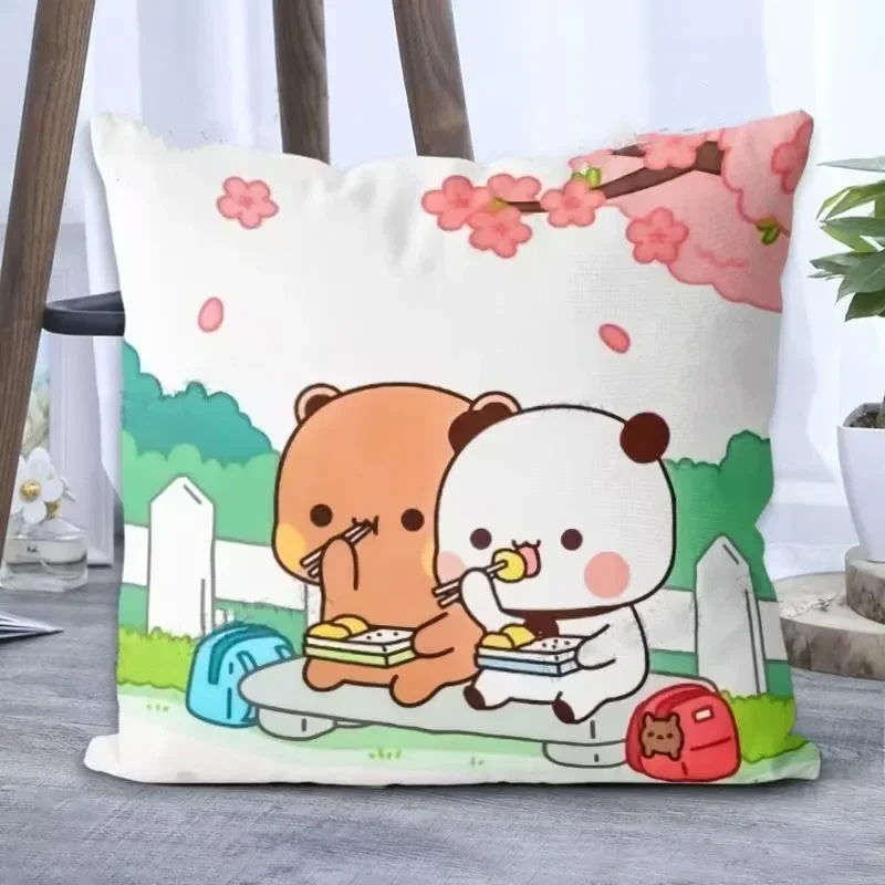 Sanrio | Panda Bubu and Doodle Print Couple Cartoon Series Square Pillowcase Soft Waist Sofa Cushion Cover Bedroom Room Pillowcase