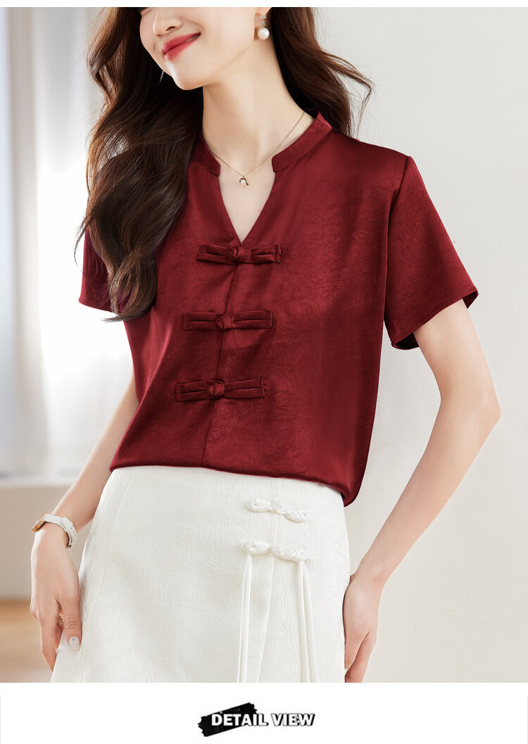 New Chinese Style Short Sleeve Shirt Women Summer 2025 New Fashion Black Embroidered Top Ladies Small Shirt Upper Body