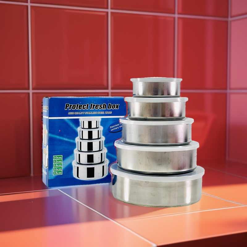 Set of 5 Stainless Steel Food Storage Containers. 