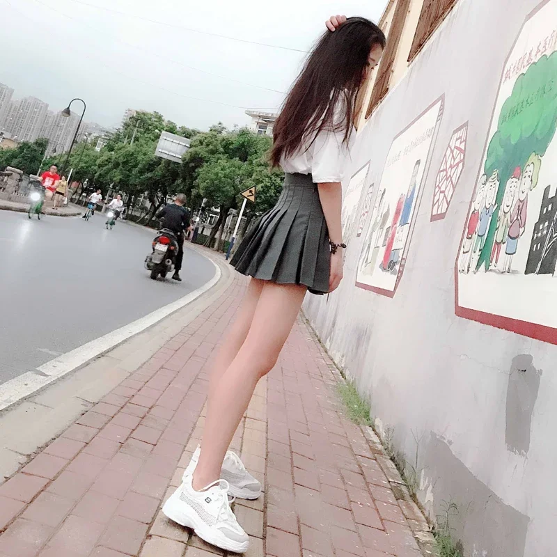 Small Pleated Skirt Xs Short Skirt Female Summer High Waist Gray Student Dress A- line Slimming Short Skirt