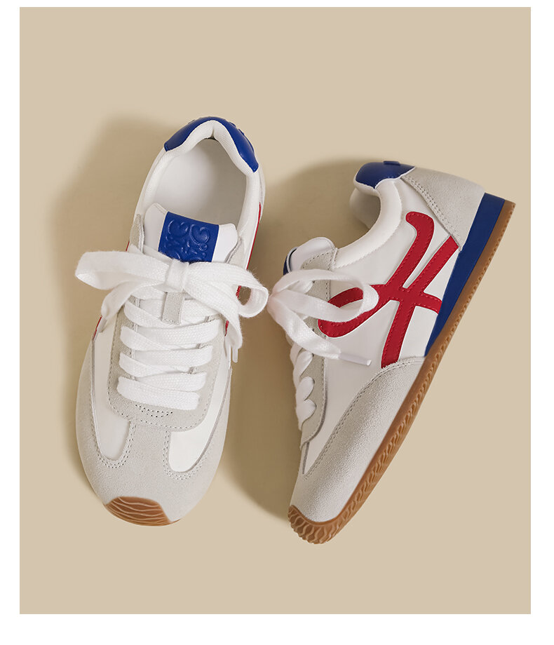 White Sporty Flat Bottom De Xin Women's Shoes Spring Autumn New Style Color Block Retro Dad Casual All-Match Running Shoes · v7