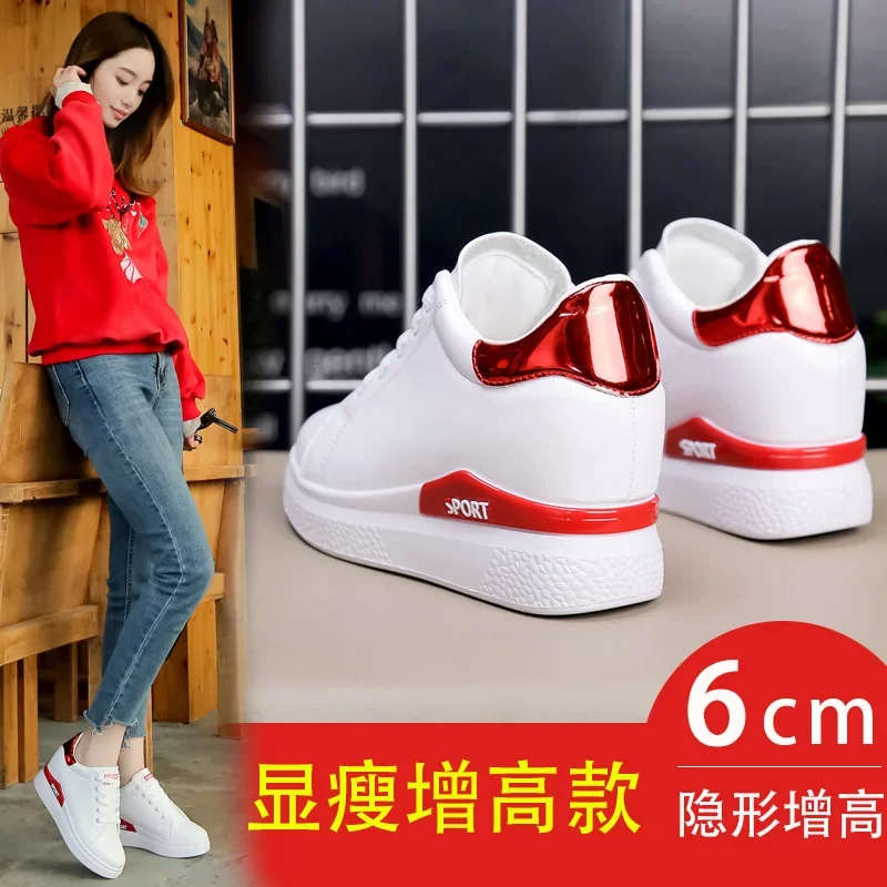 Hidden Heel White Shoes Women's Shoes 2020 Summer New Super Hot All-Match Thick Sole Increased Leather Skateboard Shoes Spring 2021