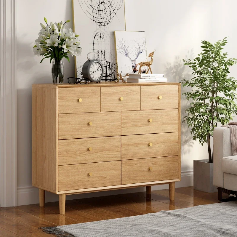Solid Wood Chest of Drawers Bedroom Nordic Nine Chest of Drawers Storage Cabinet Wall Living Room Drawer Locker