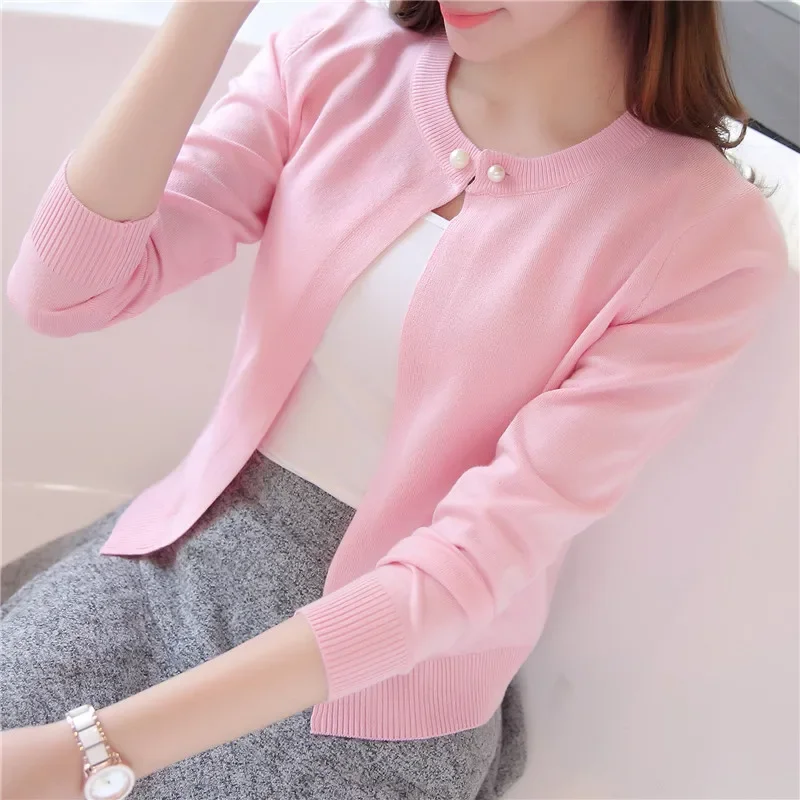 Knitwear Cardigan Spring and Summer round Neck Lightweight Sweater Women's Thin Coat Sun Protection Long Sleeve Short Loose Small Shawl Air Conditioning Shirt