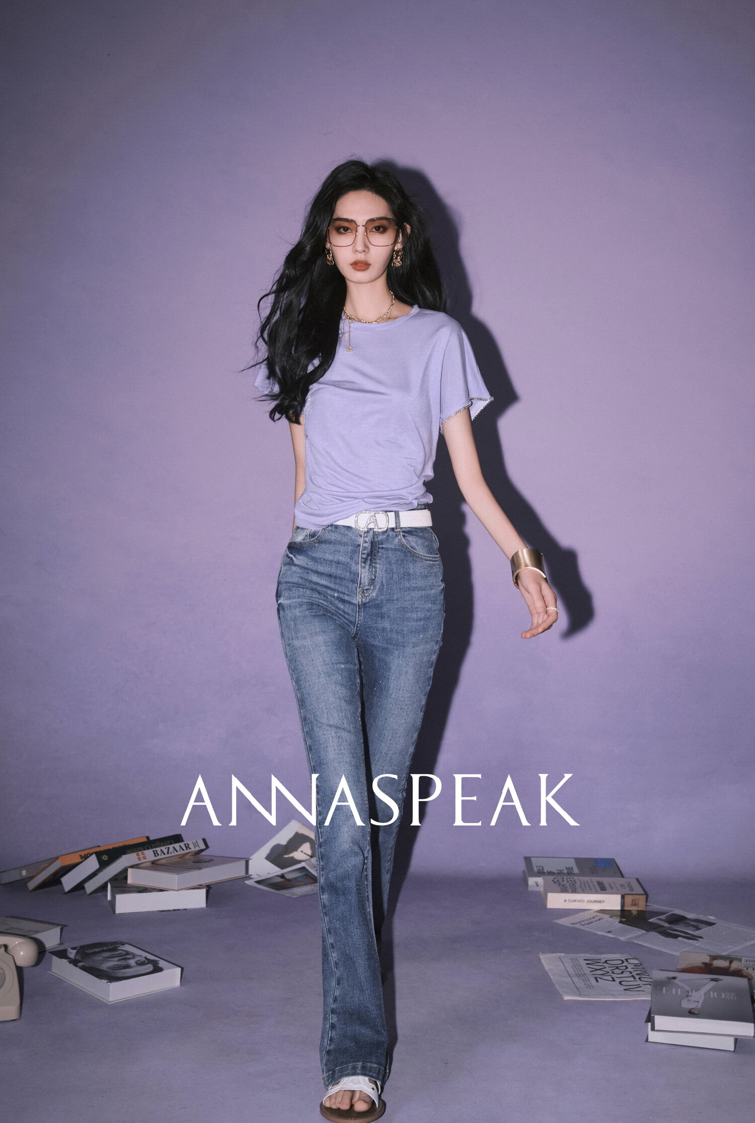 Annaspeak Galaxy 반팔 티셔츠 여성용 세련된 다이아몬드 장식 상의 캐주얼 루즈핏 퓨어 컬러 봄 여름 신상품