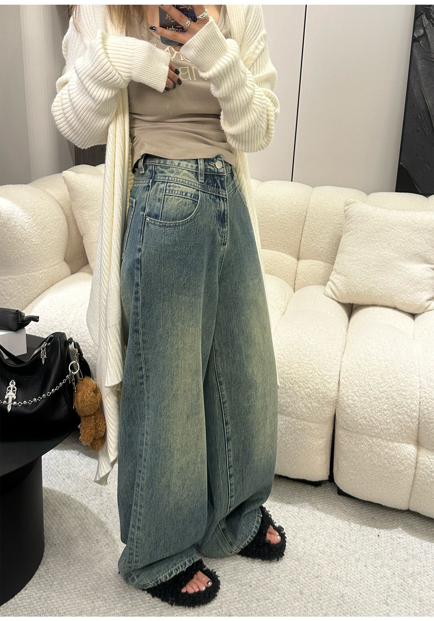High Waist Wide Leg Jeans Women's Loose Fit Washed out Style Spring Autumn Denim Pants by LUU Peach Joy Slimming Effect · v2