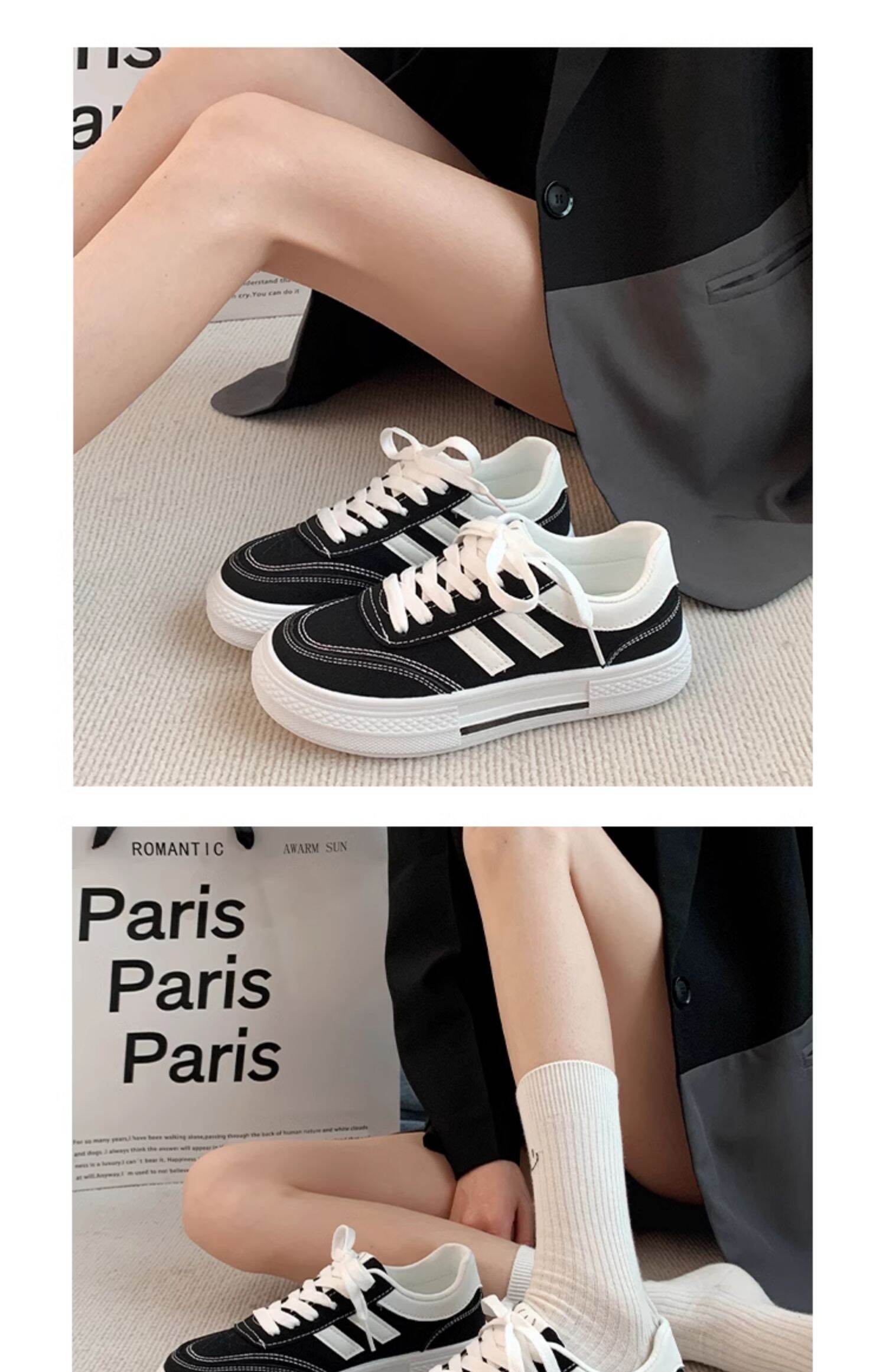 Black Canvas Sneakers Women's Casual Breathable Sports Shoes Spring New Style Versatile Flat Shoes Comfortable Low Top round Toe · v7