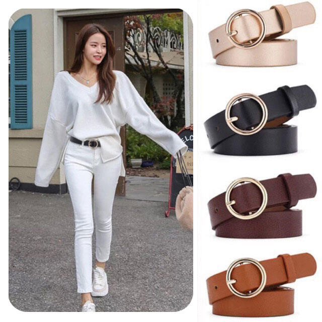 Women Vintage Metal Boho Leather Round Buckle Waist Belt