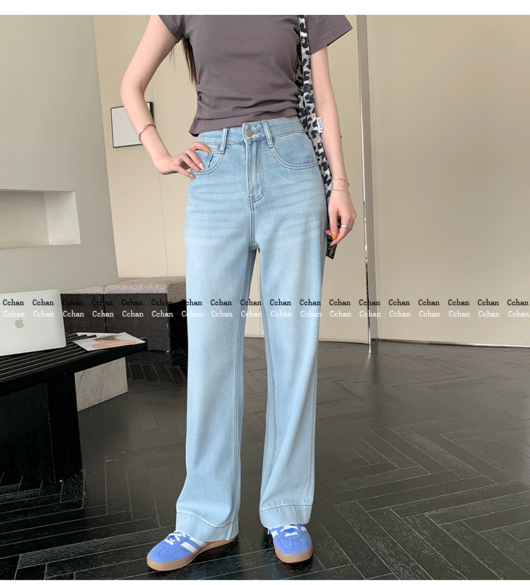 Out of Print Contraction Trouser ~ Glacier Blue Straight-leg Narrow Version Denim Women's Summer Thin High Waist Loose Mop Wide-Leg Pants