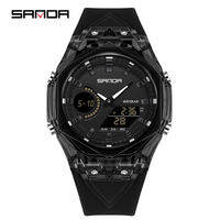 SANDA 6283 Fashion Electronic Quartz Watches for Man Dual Display Students Luminous Alarm Clock Shockproof Sports Digital Watch