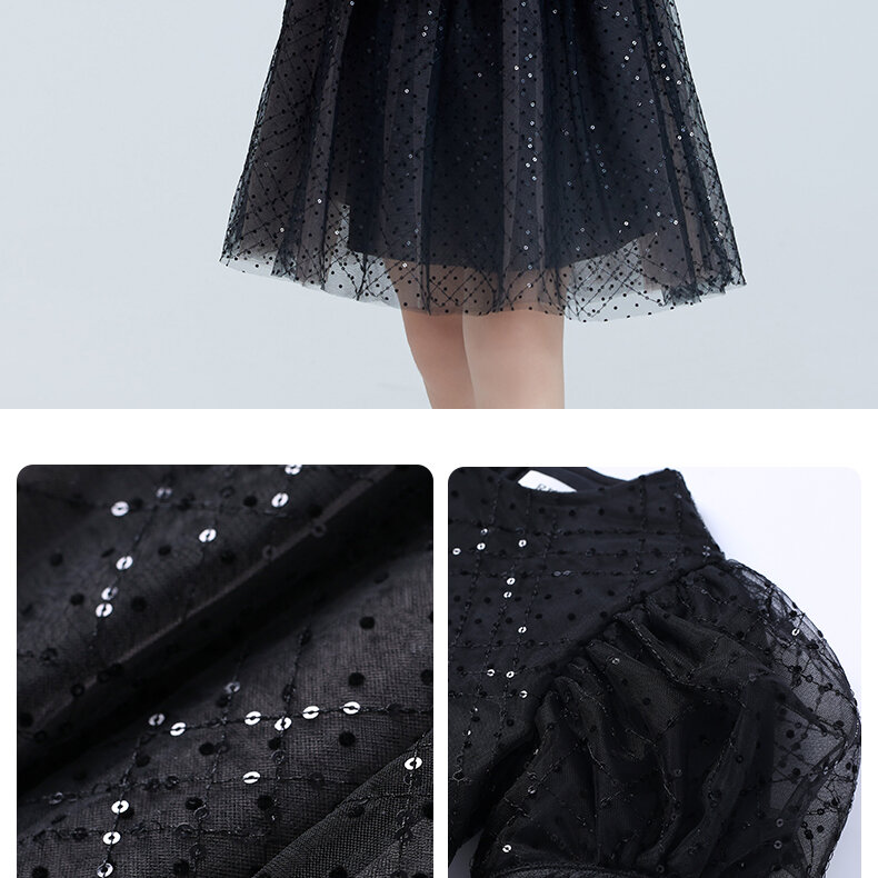 RBIGX Mädchenkleid im Prinzessin-Stil, schwarzer Netzrock mit Puffärmeln, Sommermode, Märchenprinzessinenkleid aus Nylonstoff
