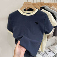 YOULIZHIHUA | Color Block 100% Cotton Loose Fit Short Sleeve T-Shirt