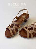 MASHUJIA | Sheepskin French Style Sandals Heel Design