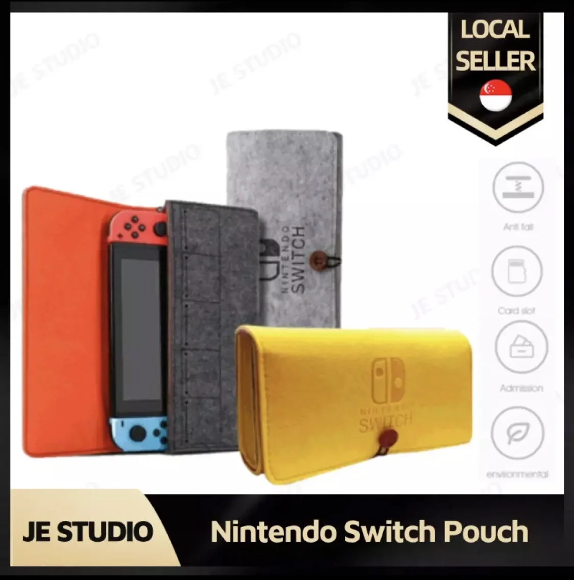 【SG - Ready Stock】 🕹 Nintendo Switch Ultra Slim Travel Carrying Felt Pouch Dark Grey / Light Grey / Yellow Case Cover Bag Protective