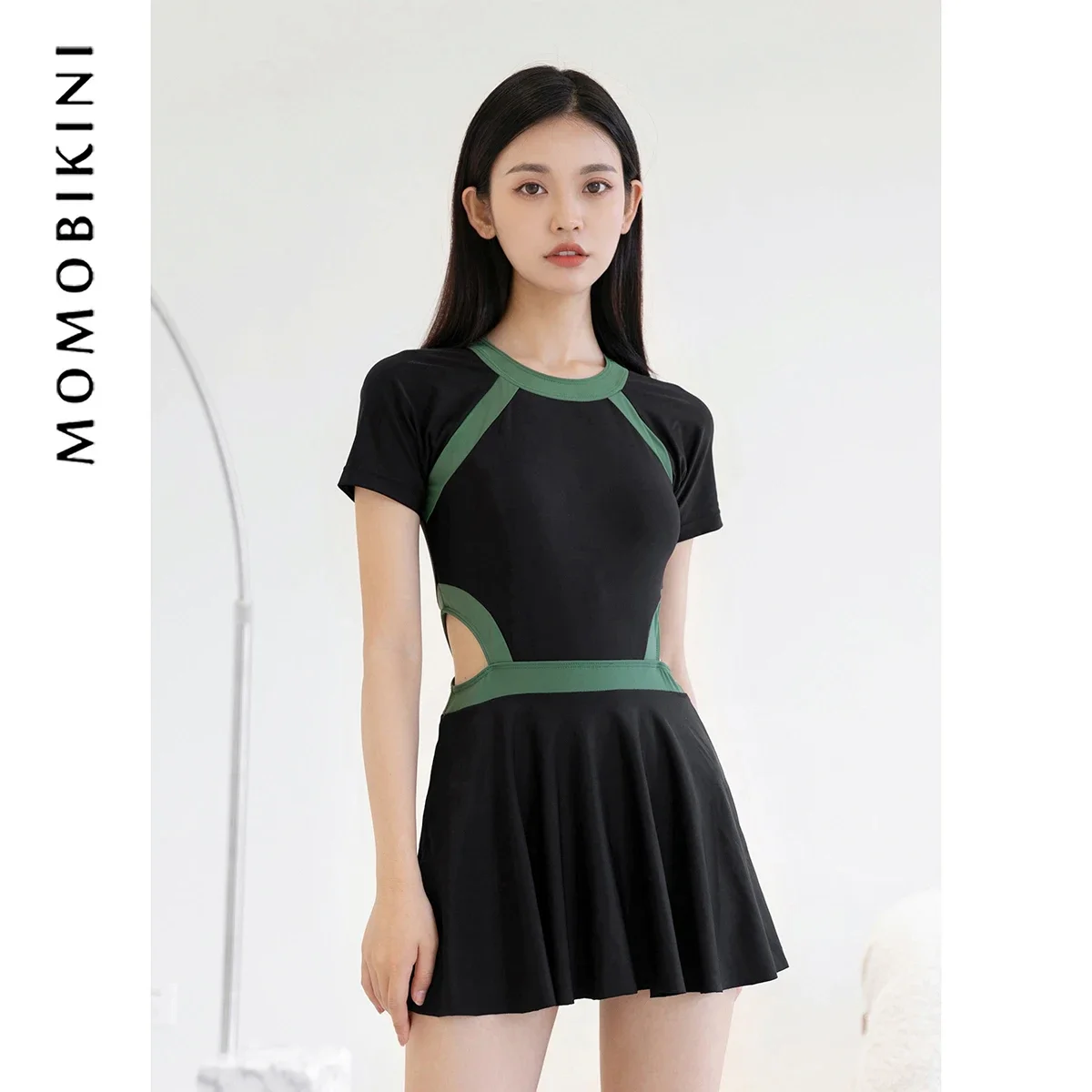 Korean New Sexy One-Piece Skirt Swimsuit Female Black 2021 Covering Belly Thin Conservative Student Hot Spring Swimsuit