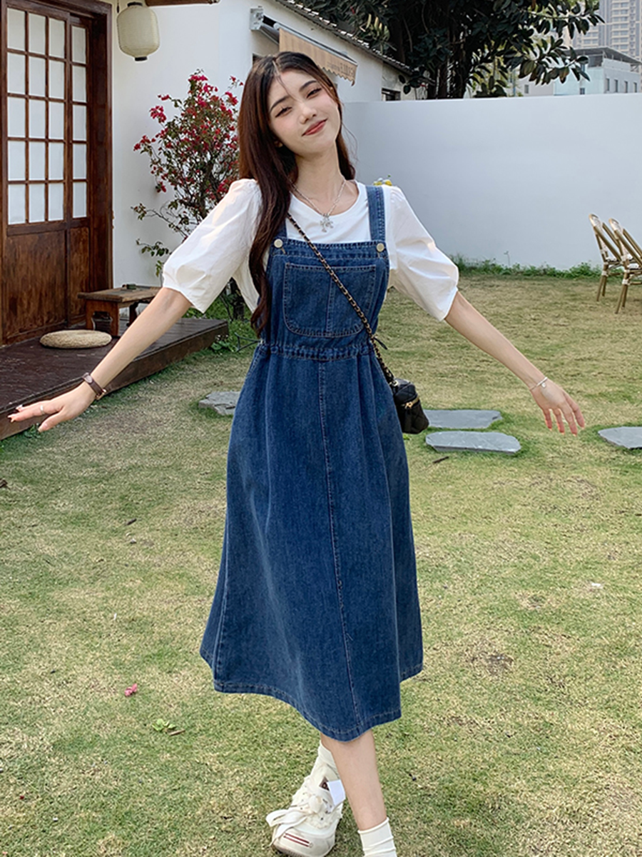 Korean Style Denim Overalls Dress - High Waist Slimming Midi A-Line Skirt For Women | Lazada Singapore Korean Style Denim Overalls Dress - High Waist Slimming Midi A-Line Skirt For Women | Lazada Singapore