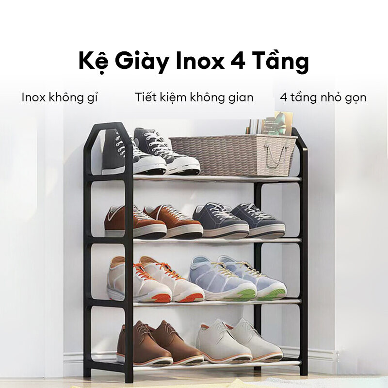 Kệ 4 Tầng Để Giày Dép Chất Liệu Inox Không Gỉ Sơn, Kệ Đựng Dép Nhỏ Gọn Tiết Kiệm Không Gian