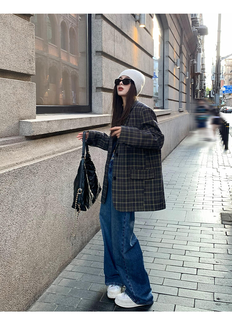 Chenmi Fan Blau Jeans mit hoher Taille und weitem Bein für Damen Herbst Neu Locker lässige gerade Hosen Hoch aussehende lange Hosen
