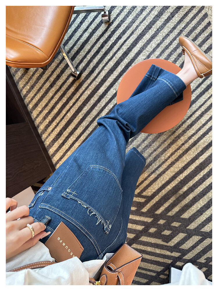 The Style Is Too Good! Retro Blue Straight-leg Denim Female 2024 Autumn New Arrival Ninth Loose Slim Looking Loose Pants · v2